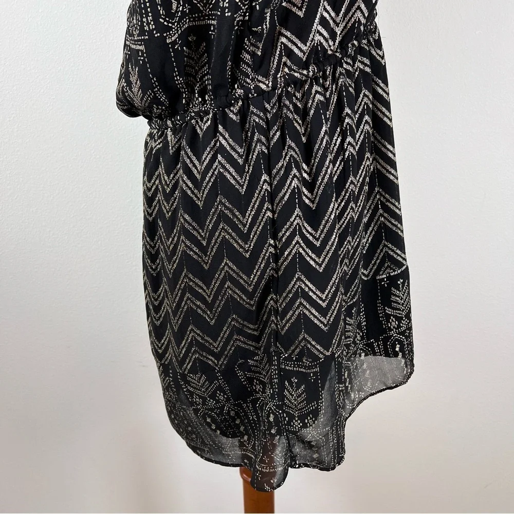 Free People Love My Chaos Tunic Dress Size Small Black Gold Geometric Drawstring